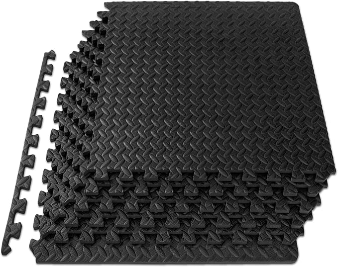 ProsourceFit Puzzle Exercise Mat ½ in, EVA Interlocking Foam Floor Tiles for Home Gym, Mat for Home Workout Equipment, Floor Padding for Kids, Black, 24 in x 24 in x ½ in, 24 Sq Ft - 6 Tiles