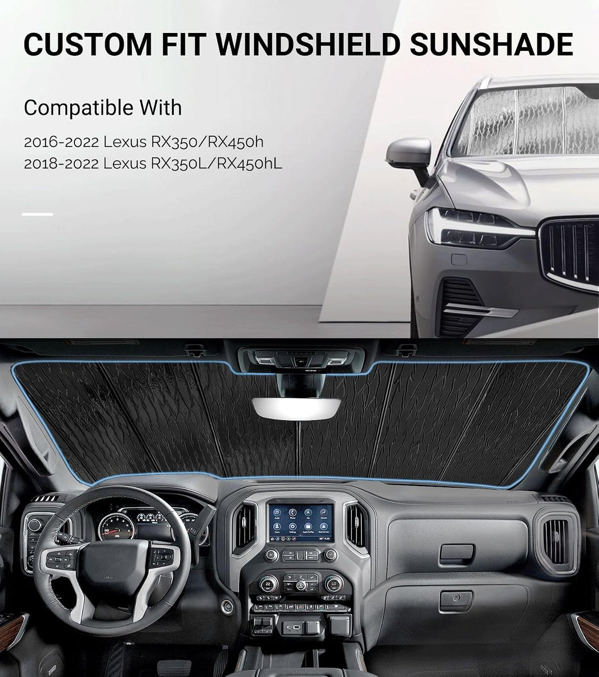 Pigenius Windshield Sun Shade for Lexus RX350/RX450h 2016-2022, RX350L/RX450hL 2018-2022 - AstraGuard