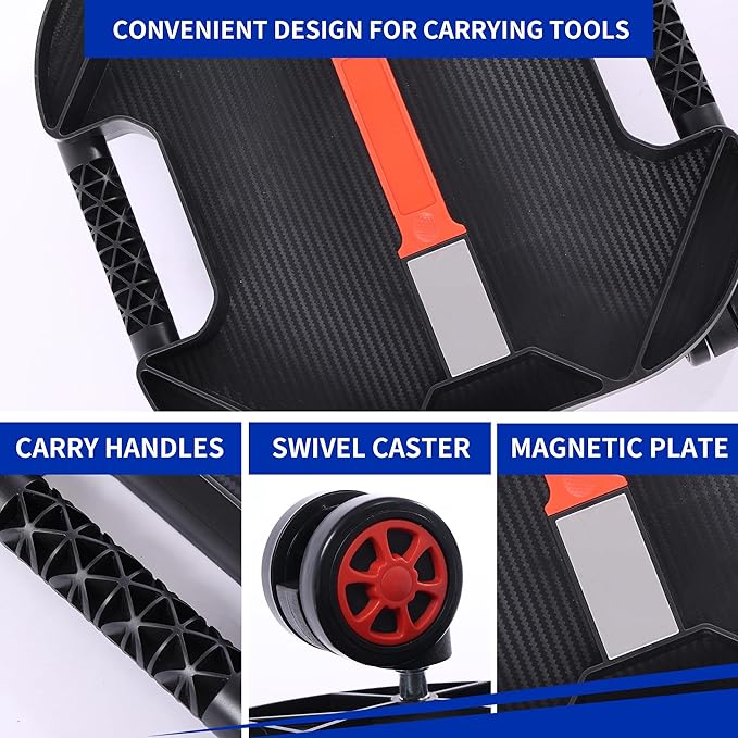 MaxWorks Rolling Under-Car Tool Tray with Swivel Casters 50 lb Capacity Creeper Tool Organizer with Magnetic Receiver Plate for Mechanics & Garage 51072