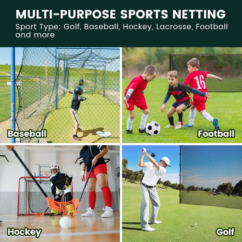 Sports Netting,Golf Practice Net Hitting Net with 33Feet Nylon Rope Also for Baseball, Hockey, Soccer, LAX and More - 10x10ft/10x15ft/10x20ft/10x25ft/10x30ft/10x40ft/10x50ft