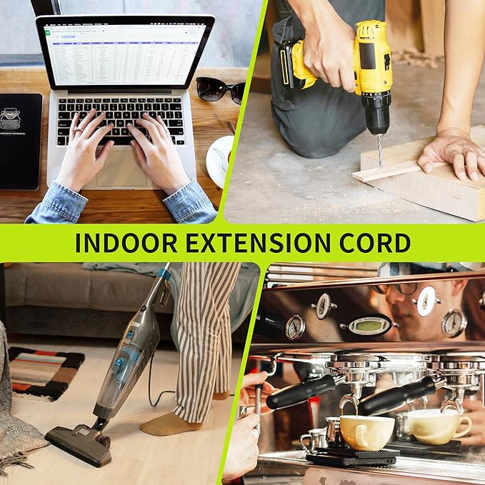 16/3 Black 15 FT (2Pack) Extension Cord, Indoor Extension Cord for Laptops, Coffee Makers, Office Home Appliances, 3 Prong Resistant Cable Flexible, 13A 125V 1625W ETL Listed