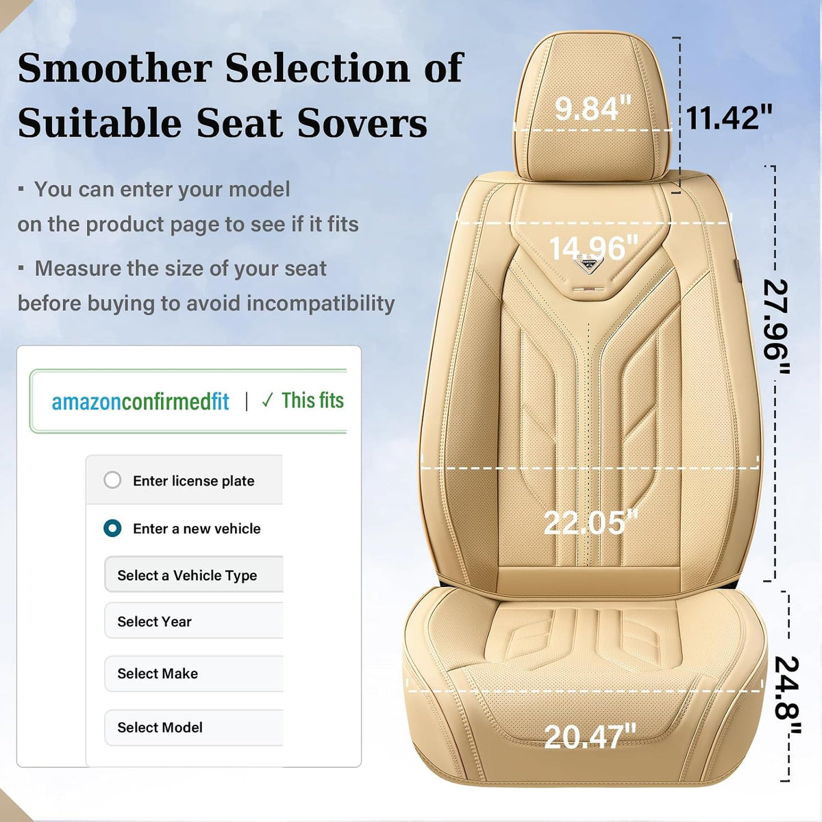 Coverado Seat Covers, Car Seat Covers Front Seats, Leather Seat Covers for Cars, Automotive Seat Covers Car Seat Protector Car Seat Cushion Universal Fit for Most Sedans SUV Pick-up Truck(Beige)