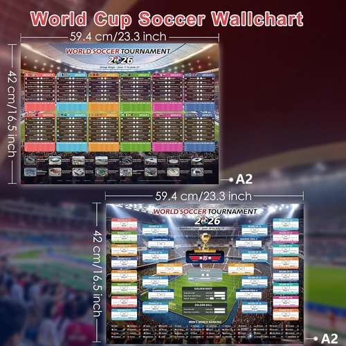 AhfuLife World Cup Schedule Poster 2026 - A2 Size 23.3" x 16.5" | Soccer Tournament Wall Chart Decor