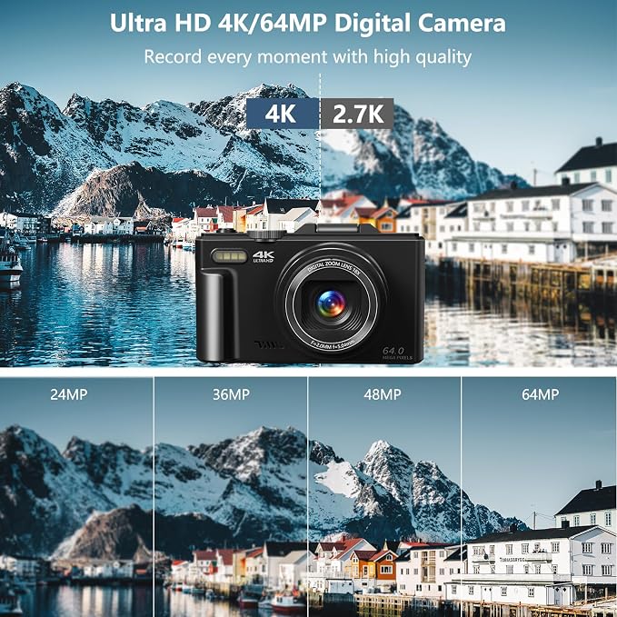 Digital Camera for Photography, 4K Vlogging Camera for YouTube 3" 180° Flip