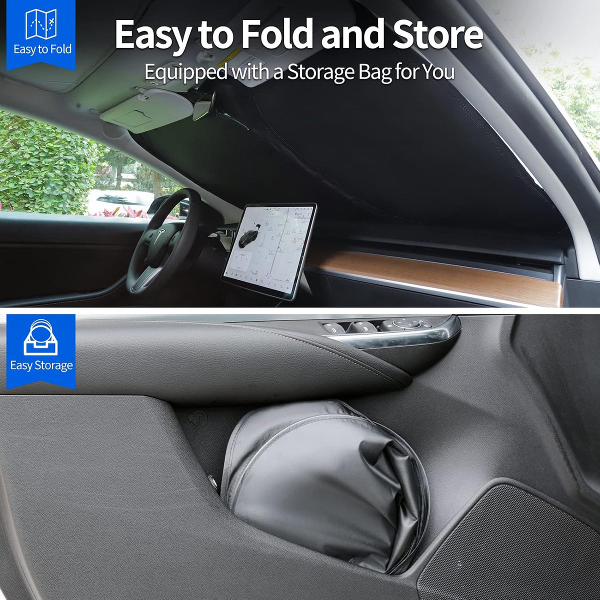 Upgraded Sunshade, Improved UV Protection Fabric, Foldable Front Sun Shade, Custom Accessories for Tesla Model 3/Y/Y Juniper 2016 to 2026