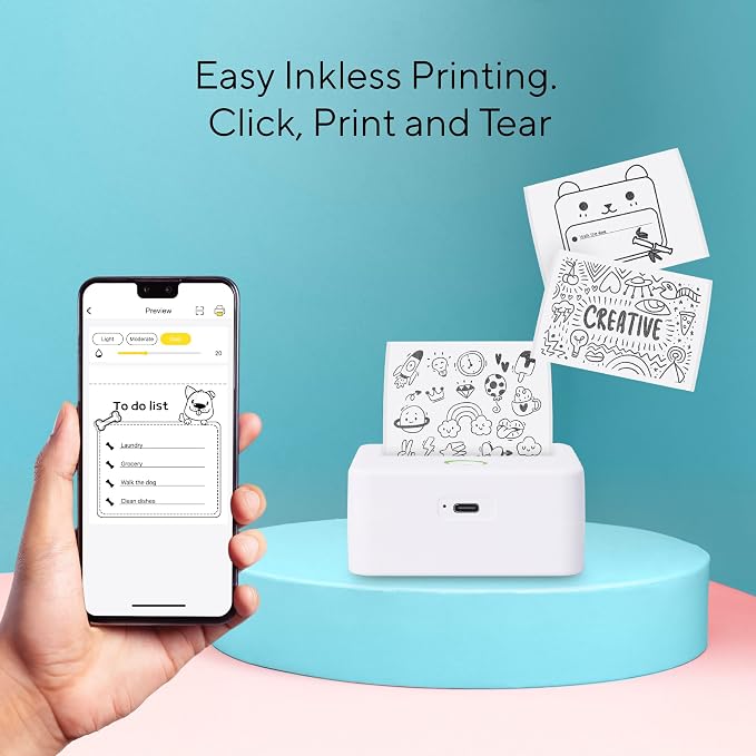 Mini Portable Thermal Printer, Monochrome Label, Receipt and Image Printer