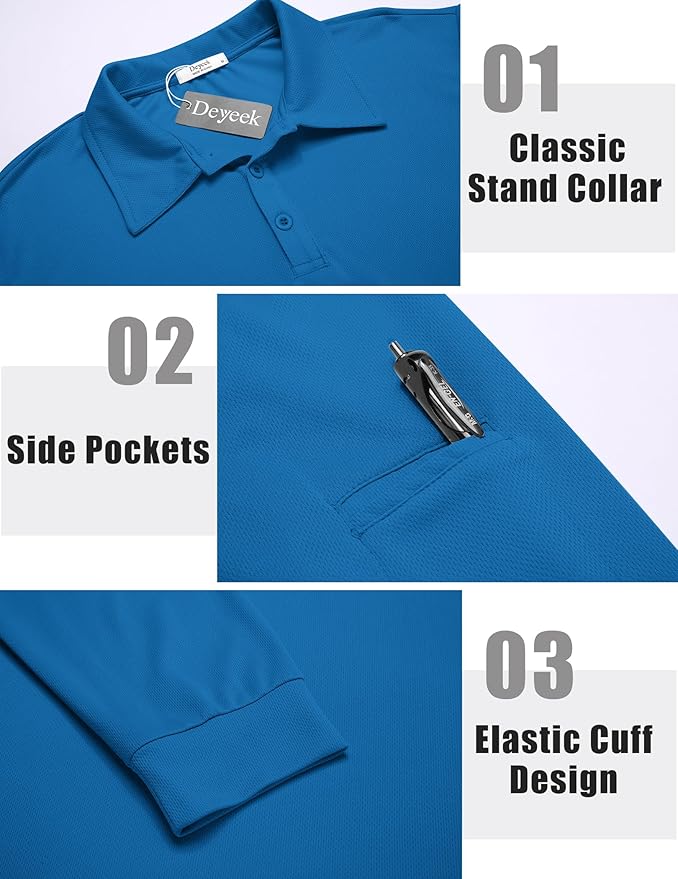 Deyeek Men's Polo Shirts Long Sleeve Golf Polo Shirts for Men Quick Dry UPF 50+ Sun Protection Polos Casual Collared Shirts