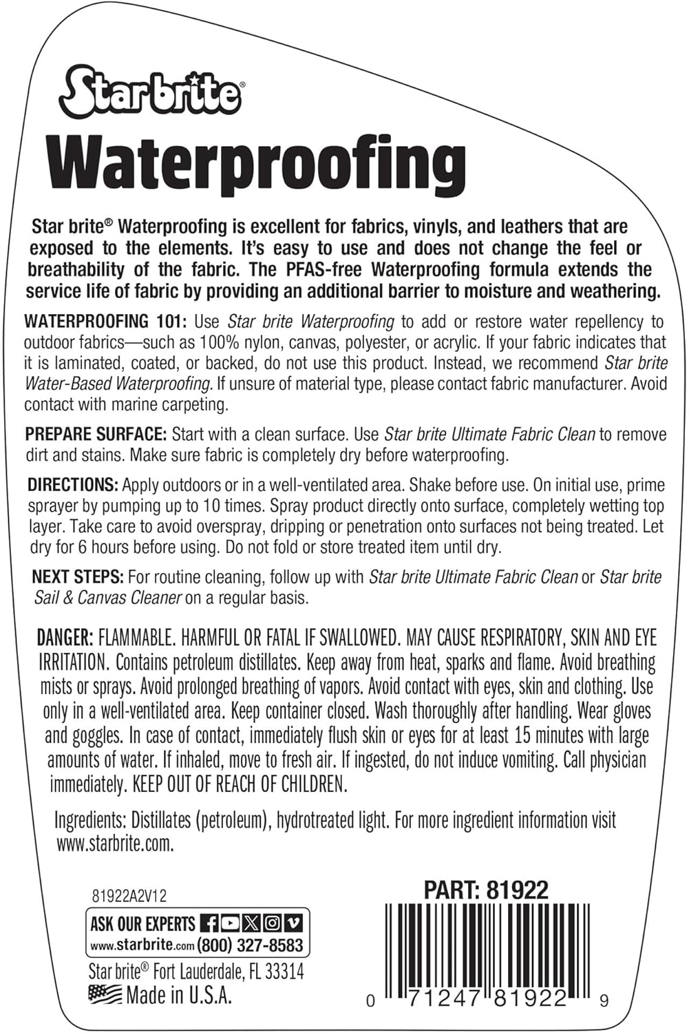 Star Brite Waterproofing Spray - UV Protection & Stain Repellent for Boat Covers, Tents & More