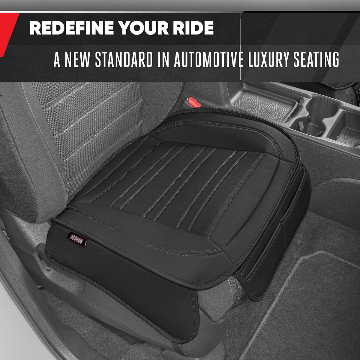 Motor Trend Seat Covers for Cars Trucks SUV, Faux Leather 2-Pack Black Padded with Storage Pockets, Premium Interior Car Seat Cover