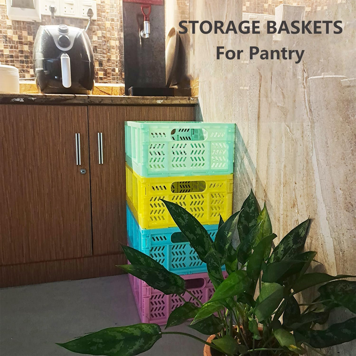 20L Folding Crate, 4Pack Plastic Storage Baskets Organizer for Home and Office,Collapsible Storage Crates for Home Office and Outdoor Organizer. (Mix Colors)