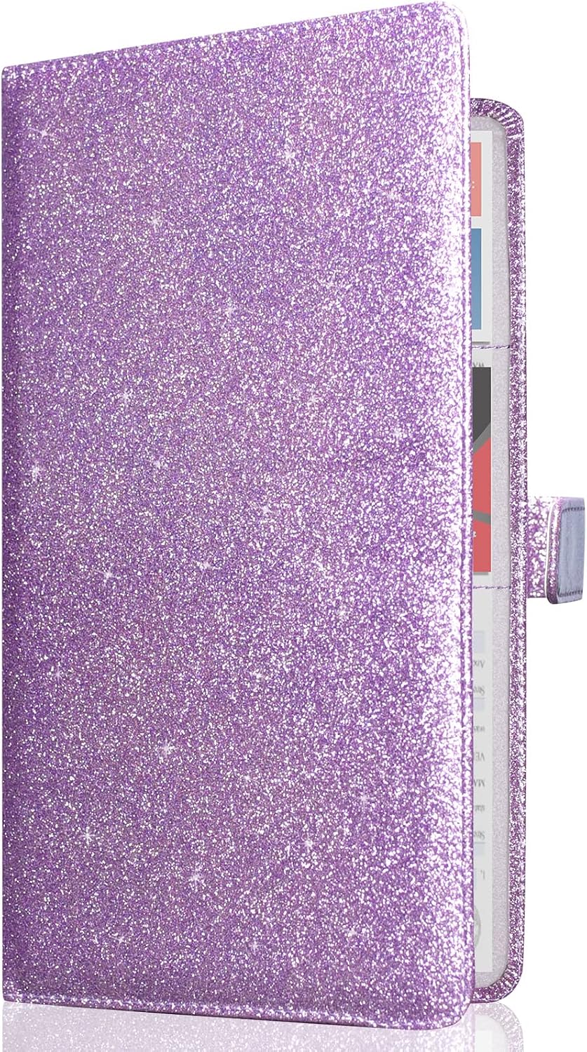 Caweet Car Registration and Insurance Holder Vehicle Glove Box Organizer Leather Car Document Holder for Driver's License, ID, Key Information Cards with Magnetic Closure, Glitter Purple