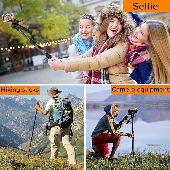 Camera Tripod 66.7 Inch, Patented 3-Way Rotating Portable Cameras Stand