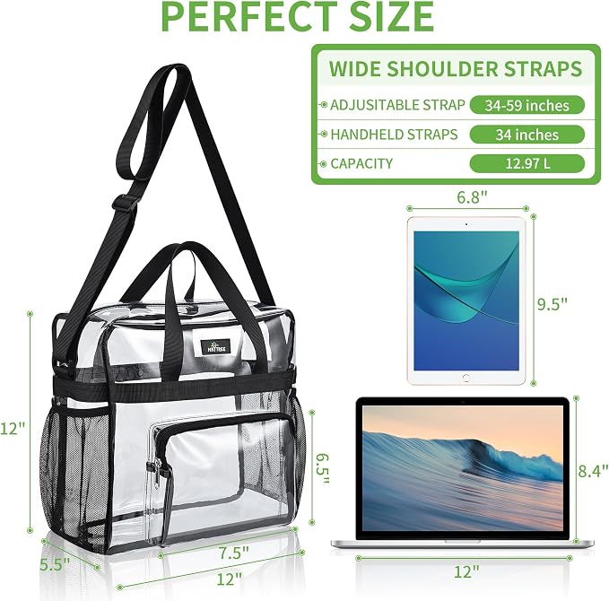 MAY TREE Clear Bag for Stadium Events, 12×5.5×12 Clear Tote Lunch Bag