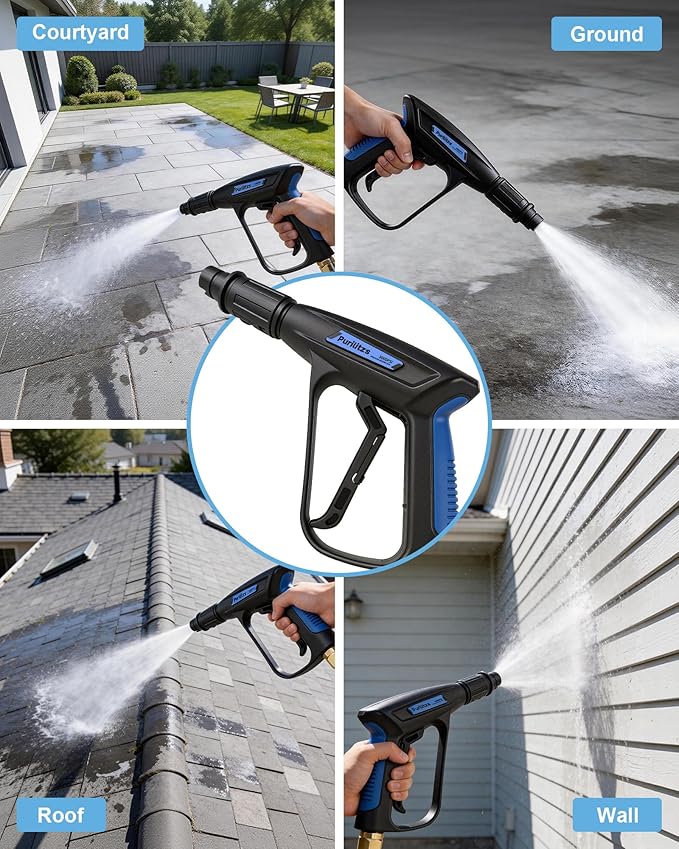Pressure Washer Gun 3000PSI with 0°-160° Adjustable Spray Nozzle, Short Pressure Washer Gun with M22-14/15mm Fittings for Car Washing, House and Patio Cleaning