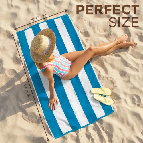 Cabana Stripe Beach & Pool Towels - Soft, Absorbent Eco-Friendly Terry & Velour | 30in x 60in (6 Pack)