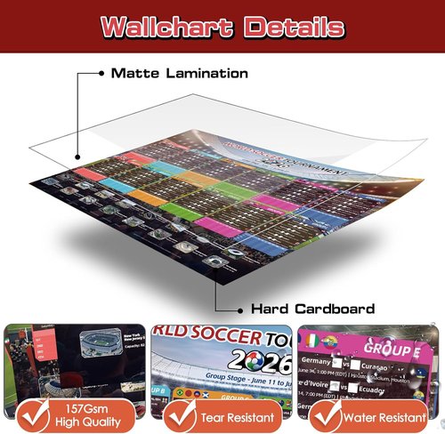 AhfuLife World Cup Schedule Poster 2026 - A2 Size 23.3" x 16.5" | Soccer Tournament Wall Chart Decor