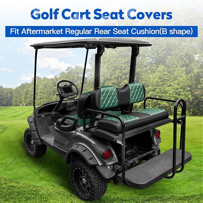 NOKINS Golf Cart Seat Covers Fit Club Car Precedent/DS/EZGO RXV/TXT/Yamaha Drive Aftermarket Standard Rear Seat Cushion, No Stapler, Multiple Colors&Breathable (Dark Green&Black)