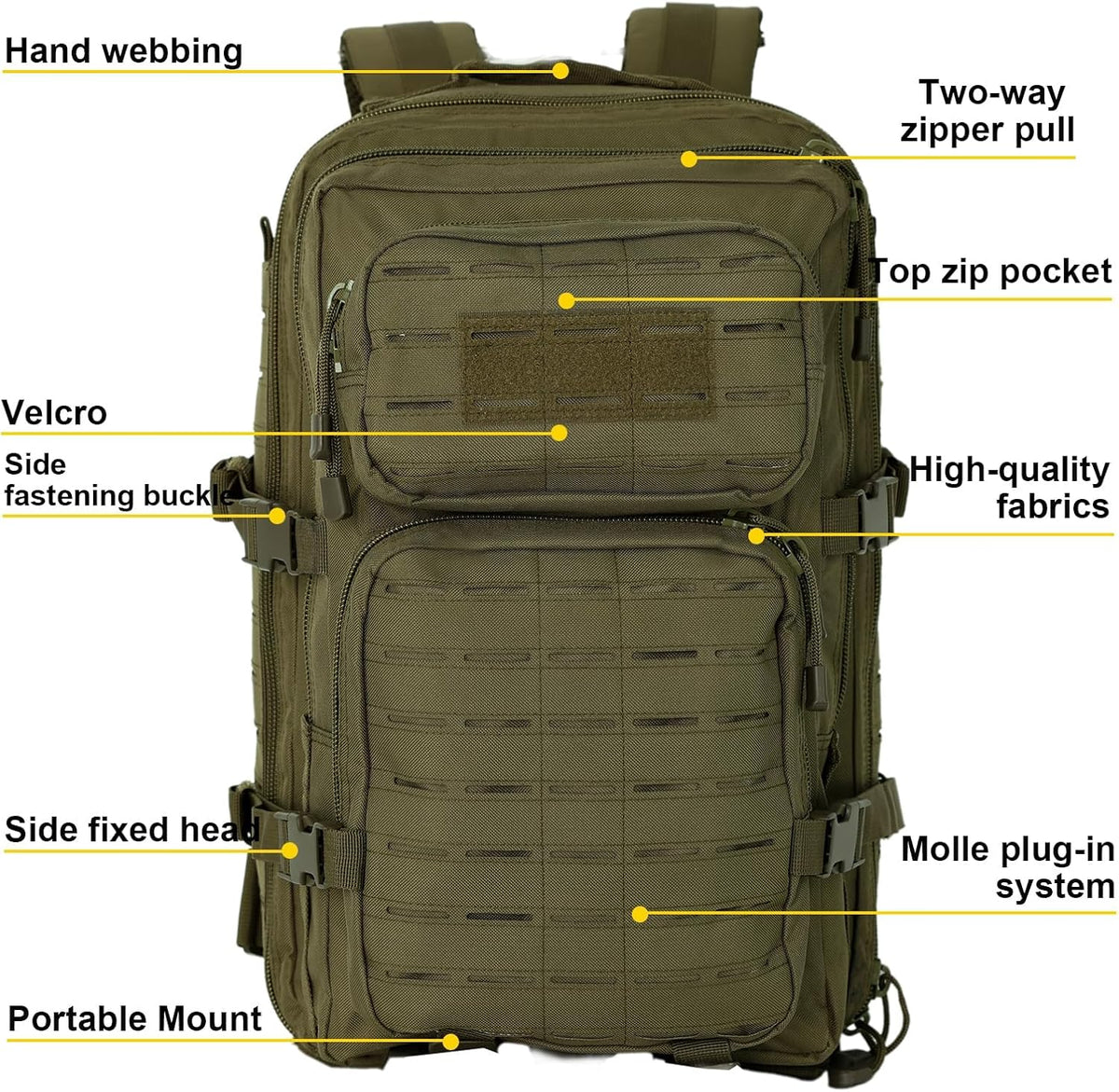 Skiennix 40L Tactical Military Backpack - Durable Assault Pack for Hiking & Trekking (Green)