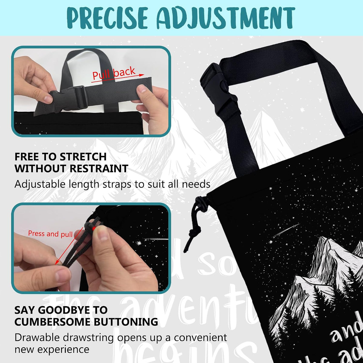 Mountains and Stars Car Garbage Bag The Adventure Begins Drawstring Car Trash Bag Hanging for Back Seat with Adjustable Buckle Canvas Vehicle Trash Can Easy-to-Install