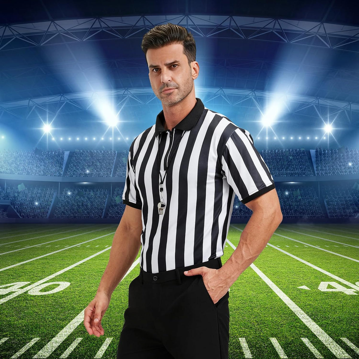 Skiennix Men's Referee Costume Kit - Football Umpire Jersey with Whistle & Penalty Flag | Ideal for Sports & Cosplay