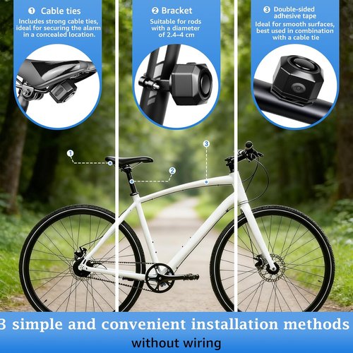 NineLeaf Bike Alarm - USB Rechargeable Anti-Theft Wireless Security System | 110dB Loud with Remote & Mount