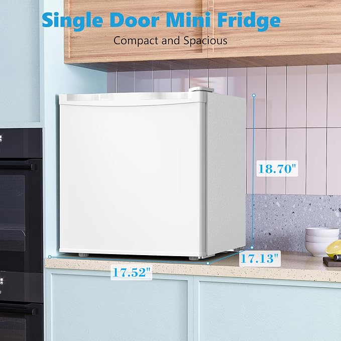 Electactic 1.7 Cu.ft Mini Fridge, Compact Refrigerator, Single Reversible Door, Ultra Quiet, Energy Efficient for Office, Dorm, Bedroom, Apartment, White