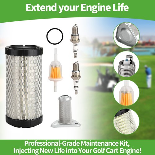 10L0L Golf Cart Tune Up Kit Compatible with EZGO TXT (W/MCI)/RXV (W/Robbins)/ST350/Workhorse, with Air + Oil + Fuel Filter 28463G01 26591G01 Spark Plug O-Ring