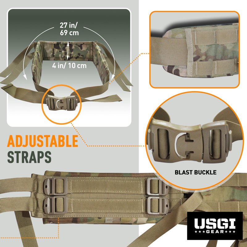 USGI GEAR MultiCam Military Medium Backpack Molle Waistbelt – Medium Pack Heavy Duty Backpack Waistbelt Compatible with Army Rucksack – MultiCam US Military Attachment Waist belt
