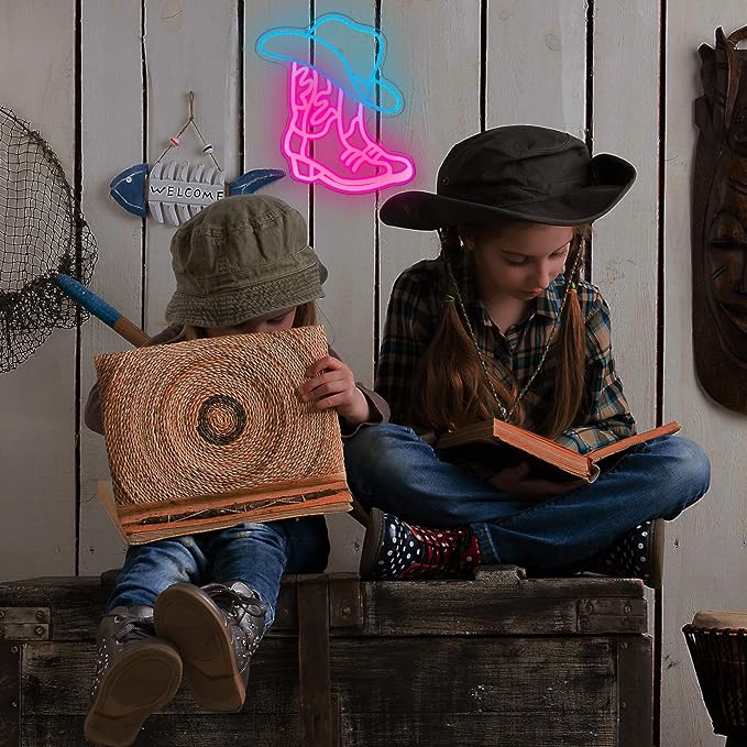 Cowboy Boot and Hat LED Neon Sign, Western Country Wall Decor
