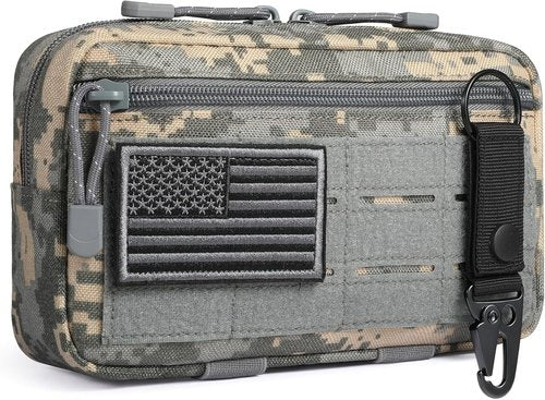 FRTKK Tactical Molle Admin Pouch - USA Flag Patch & Keychain | Tactical Water Bottle Pouch with D-Ring Clip