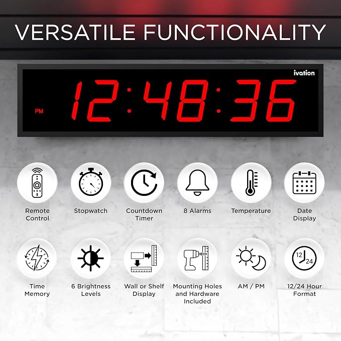 Ivation Oversized 36" Large Digital LED Clock | Big Digital Clock