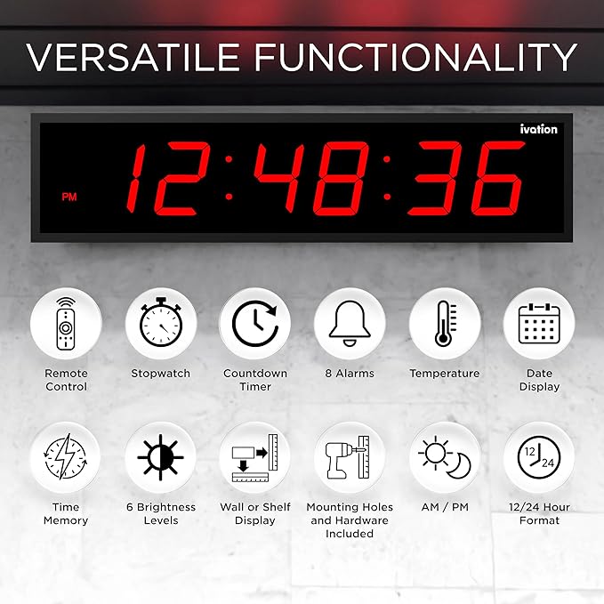 Ivation Oversized 24" Large Digital LED Clock | Big Digital Clock