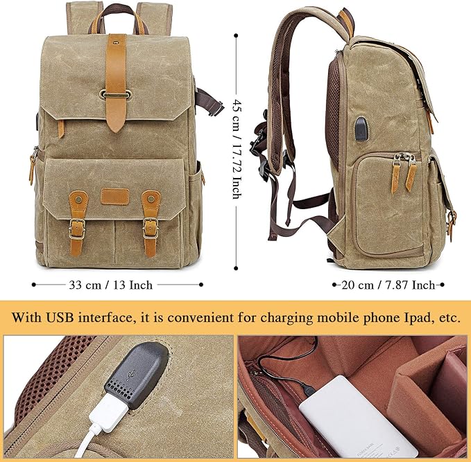 UBAYMAX Camera Backpack, DSLR SLR Waterproof Canvas Camera Bags Rucksack 15.6