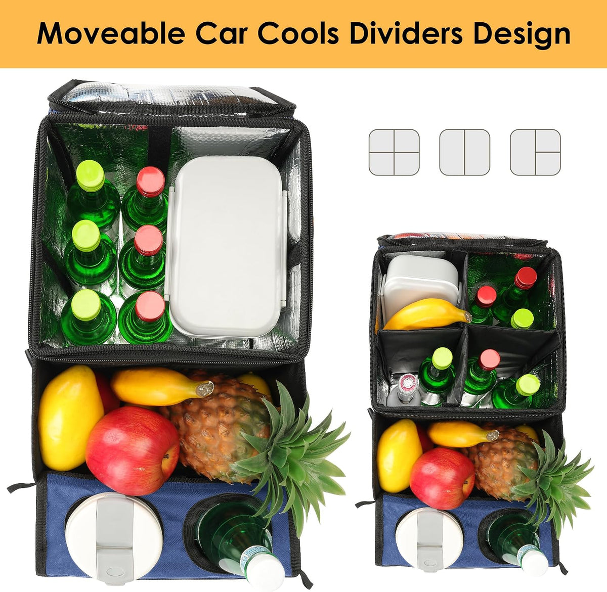 Backseat Organizer for Kids & Adults – Car Seat Cooler Warmer with 2-in-1 Writing Tray, Cup Holders & 11 Storage Compartments | Road Trip Car Organizer for Front & Back Seat (Black) (Navy Blue)