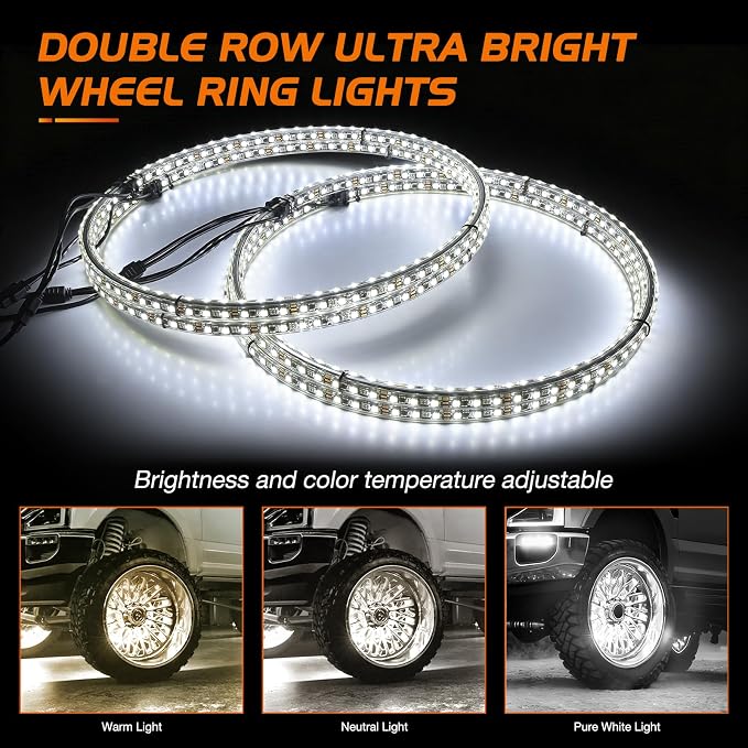Nilight 4PCS 17inch Double Row LED Wheel Ring Lights Pure White