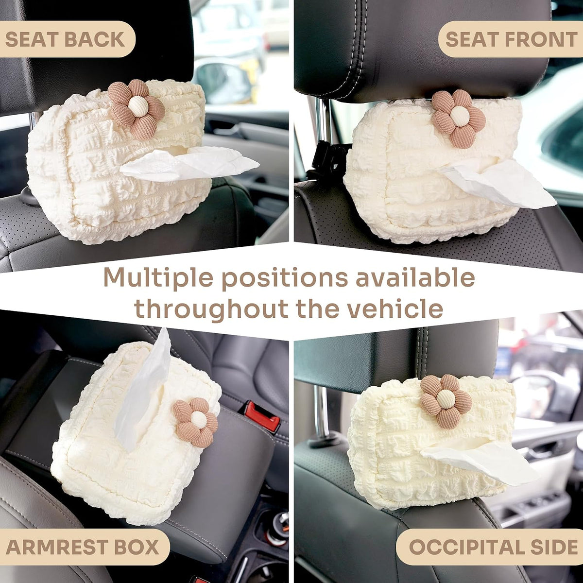 Lace Car Tissue Holder, Cute Flower Napkin Dispenser for Visor & Backseat, Hanging Soft Paper Storage Bag, Aesthetic Car Interior Accessories for Women (Cream White)