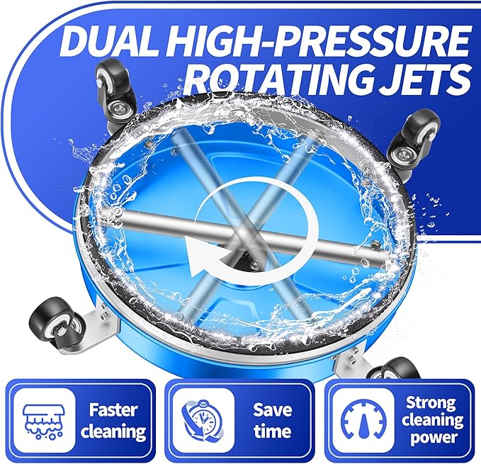 LidoDola 16'' Pressure Washer Surface Cleaner with 4 Wheels - Stainless Steel Surface Cleaner for Pressure Washer Attachment for Concrete, Driveway, Patio, Sidewalk, Deck and Driveways (16 INCH Blue)