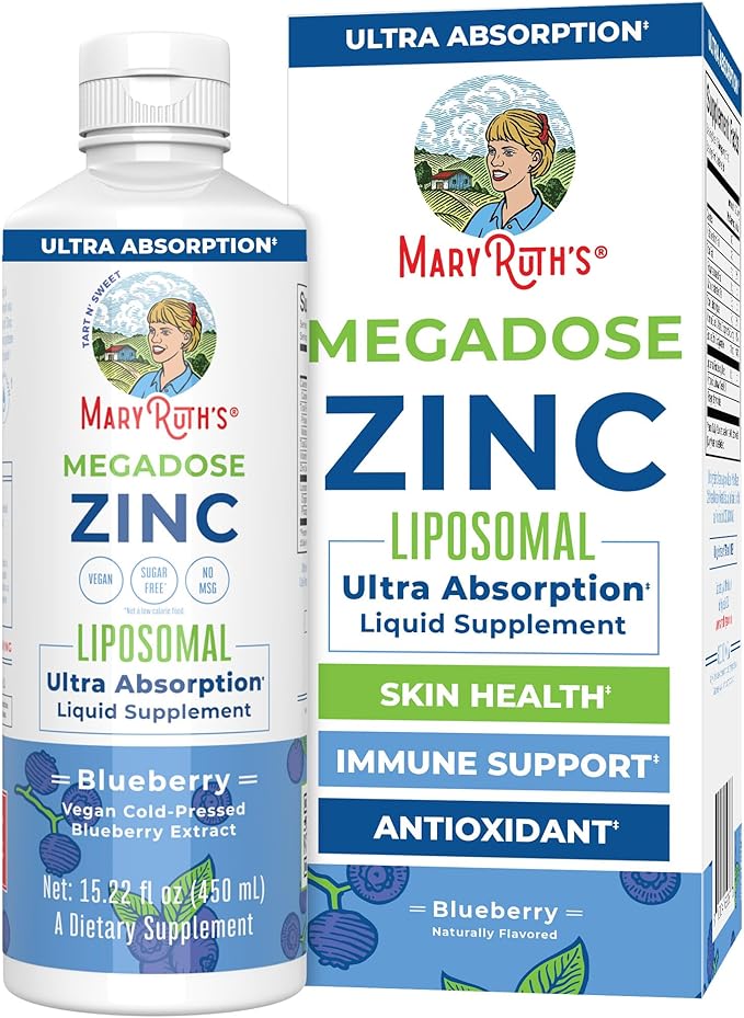 MaryRuth Organics Nutritional Supplement | Liposomal Liquid Zinc Supplement with Vitamin E | Overall Health and Skin Care | Blueberry | Vegan, Non-GMO, Gluten Free, No Sugar Added | 15.22 Fl Oz