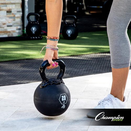 Champion Sports Rhino Kettlebell - Premium Rubber Weights for Strength Training | Multiple Sizes Available