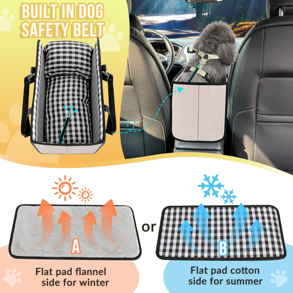SlowTon Console Dog Car Seat, Dog Booster Seat for Small Dogs Under 11lbs