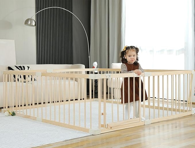 Baby Playpen Play Pen Play Fence Yards Wooden Large,Playpens for Babies and Toddlers Kids Indoor,Baby Play Yards Gym Area,Baby Day Care Play Pin(180x200x61 cm)