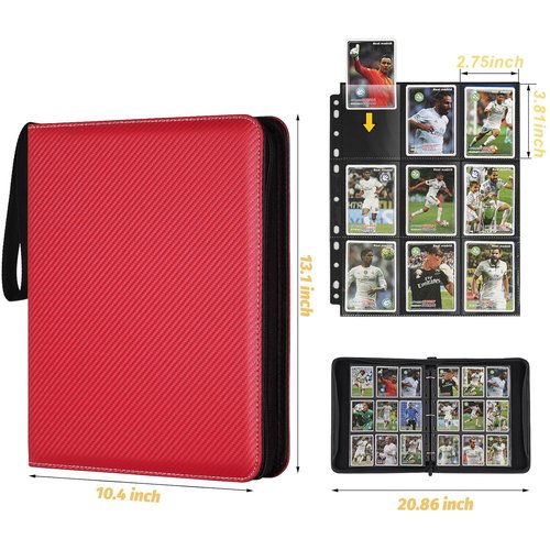 GERMUN Premium Zip Trading Card Binder - 9 Pocket PU Album for MTG, TCG & Sports Cards | Red, 720 Double-Sided Pockets