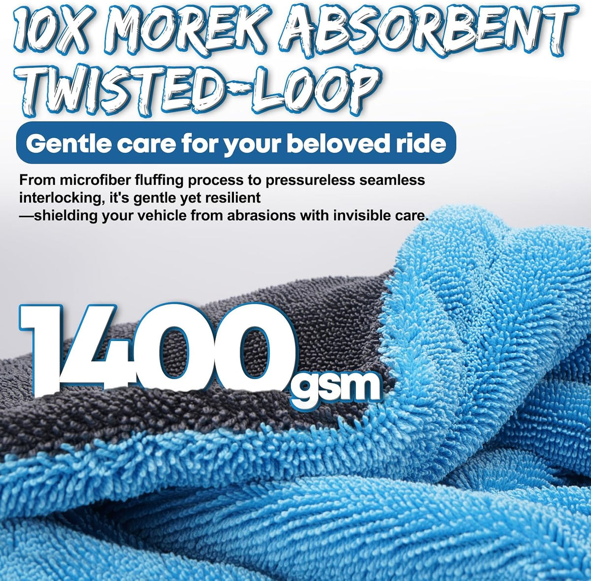 Metyond 48”x24” Car Drying Towel for Full-Sized SUV, Dual Sided Microfiber Car Cleaning Towel with Twisting Yarn Technique, 1400GSM Super Absorbent Scratch-Free, Machine Washable (Dark Gray - Blue)