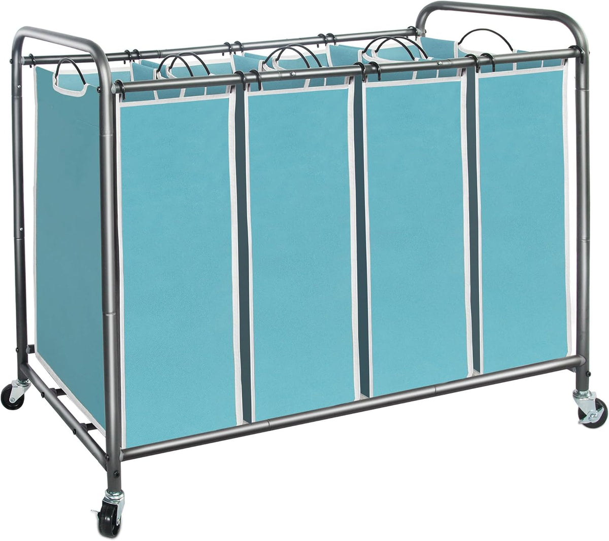 Storage Maniac Laundry Sorter - 4-Section Hamper with Wheels & Removable Bags - 47.8 Gal, Blue