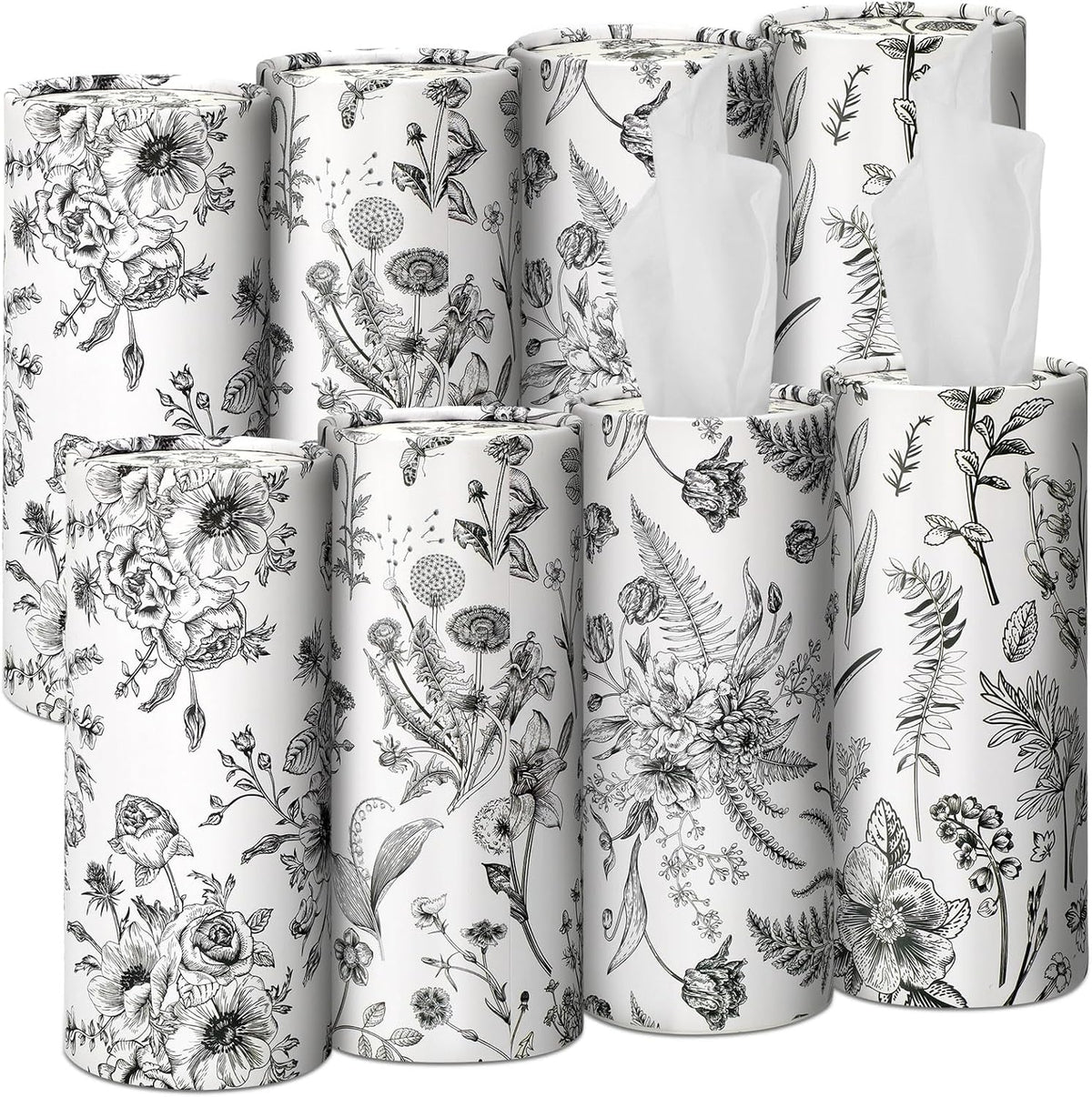 Zonon 8 Pcs Greenery Car Tissue Cylinder with 3-ply Facial Tissue Bulk Round Tissues Holder Box Spring Travel Cylinders Tubes for Car Decoration with 50 Sheets for Cup Holder Round Container