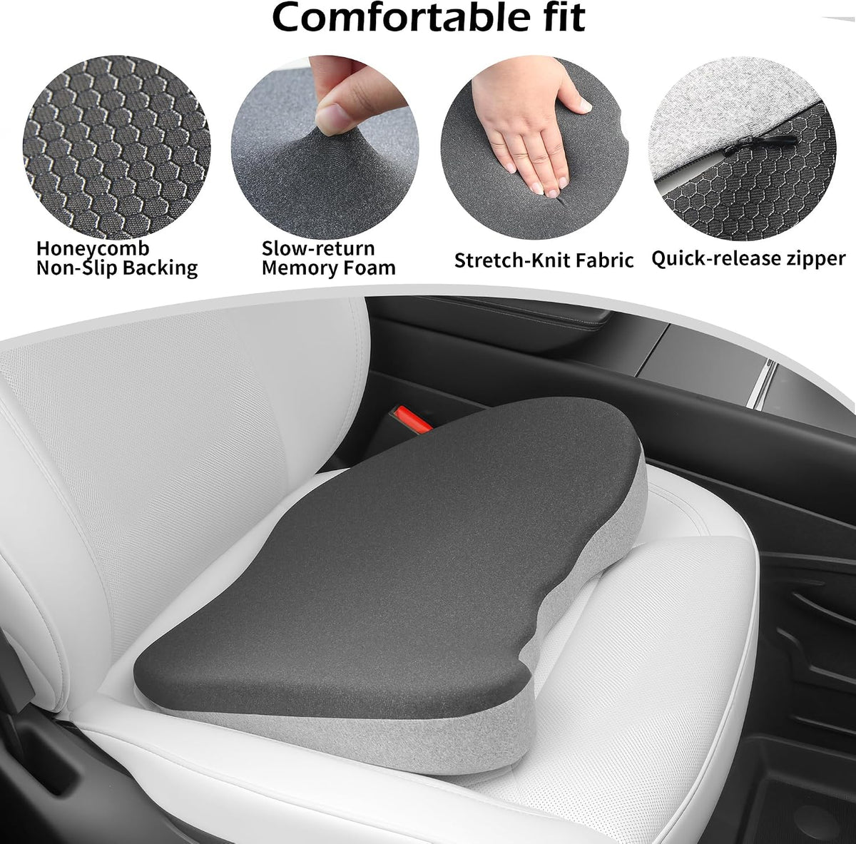 2 in 1 Car Seat Cushions or Lumbar Support Pillow for Driving, Memory Foam Truck Seat Pad for Office Chair, Sciatica & Lower Back Pain Relief, Grey