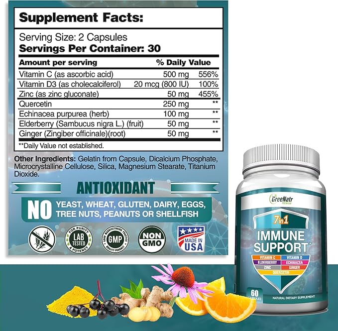 Energy Support & Immune Defense Bundle: Pure Moringa Oleifera Leaf Extract Veggie Capsules (1000 mg) with 7-in-1 Immune Support Formula for Energy, Mood, Memory, Focus