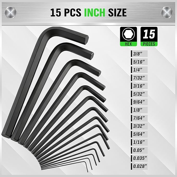 SWANLAKE GARDEN TOOLS 32-Piece Hex Key Allen Wrench Set, SAE and Metric Allen Keys MM(0.7mm-10mm) SAE(0.028"-3/8), L Shape, Chrome Vanadium Steel, Easy Organization
