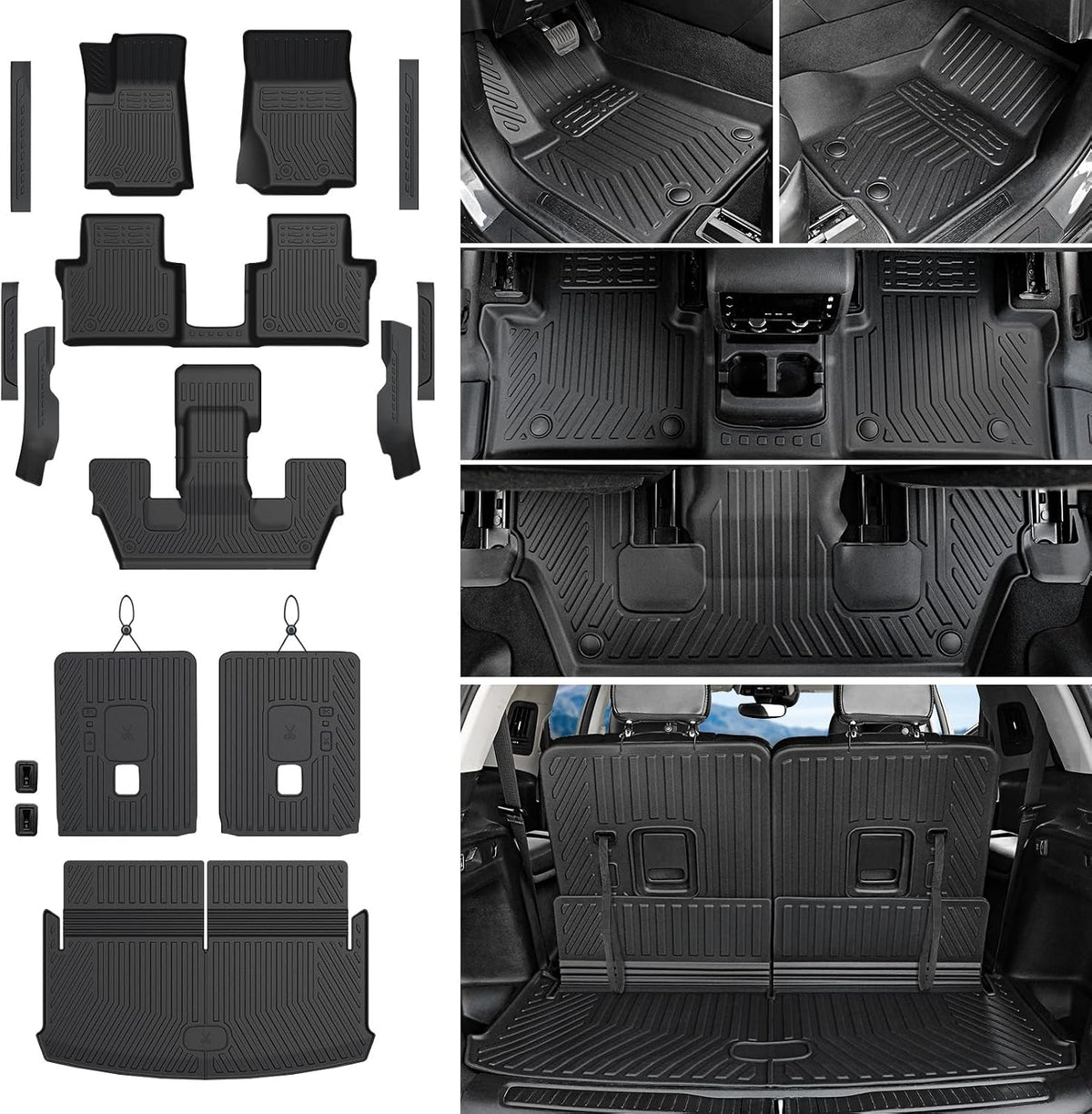 Floor Mats Cargo Mat for 2021-2025 2026 Jeep Grand Cherokee L w/Captain Chair (Only for 6-Seater w/o 2nd Row Armrest), All Weather TPE Trunk Cargo Liner Car Accessories (L | Floor Mats Set)