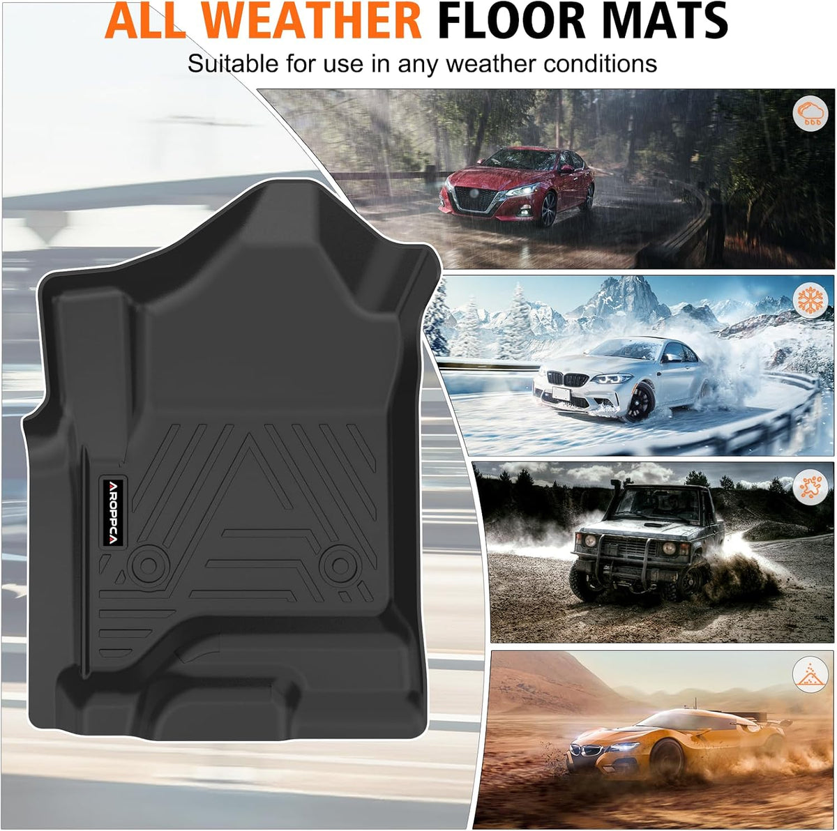 All Weather Car Floor Mats for 2014-2018 Chevrolet Chevy Silverado/GMC Sierra 1500 Crew Cab, 2015-2019 Silverado/Sierra 2500 HD/3500 HD Crew Cab, TPE Floor Liners for Chevy Silverado Accessories